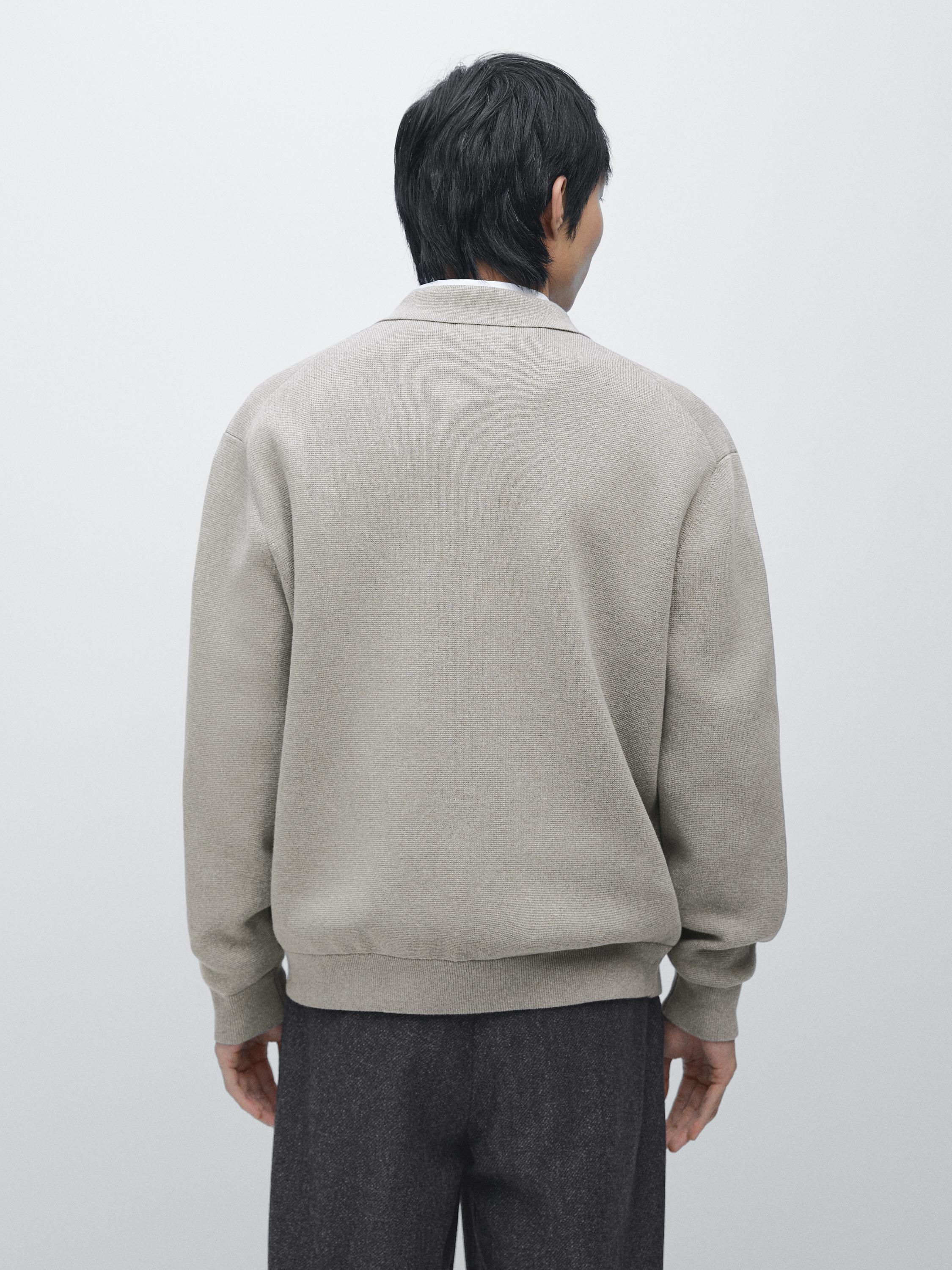 100% cotton knit cardigan with polo collar