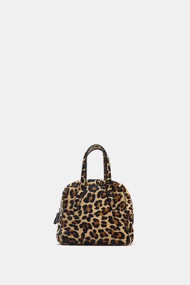 Zara ANIMAL PRINT FUR MINI LEATHER BOWLING BAG - Leopard