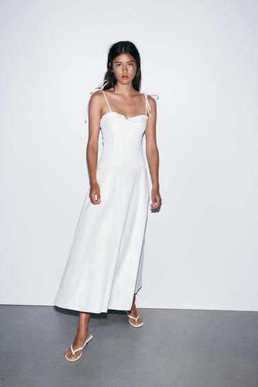 VESTIDO MIDI POPELÍN VOLANTES - Blanco de Zara