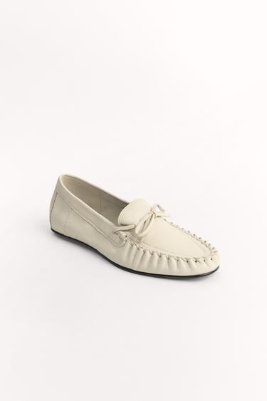 Zara GATHERED SOFT LEATHER LOAFERS - Off White