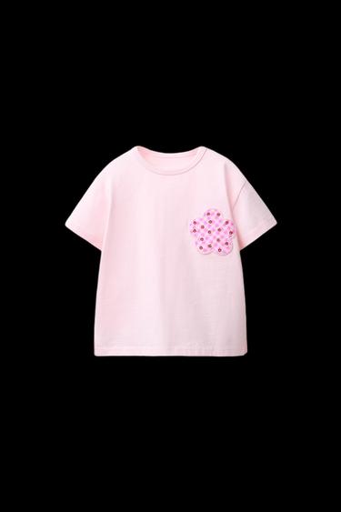 T-SHIRT MIT BLUMENAPPLIKATION - Rosa von Zara