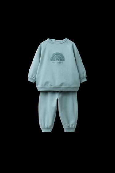 CONJUNTO SUDADERA Y PANTALÓN JOGGER BORDADO RIZO - Verde / Azul de Zara