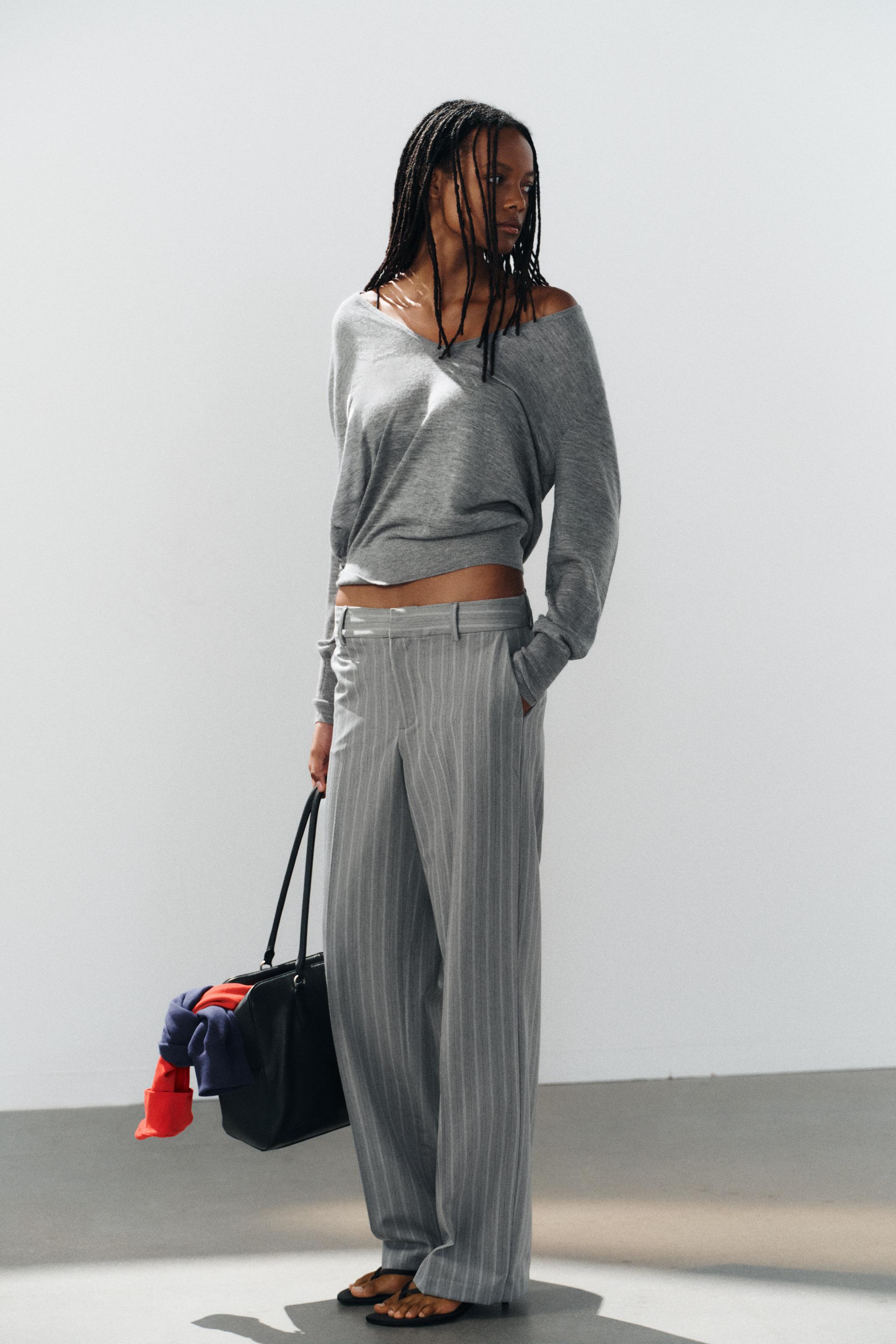 STRAIGHT-LEG LOW-RISE TROUSERS WITH CREASE — Maroon Grey