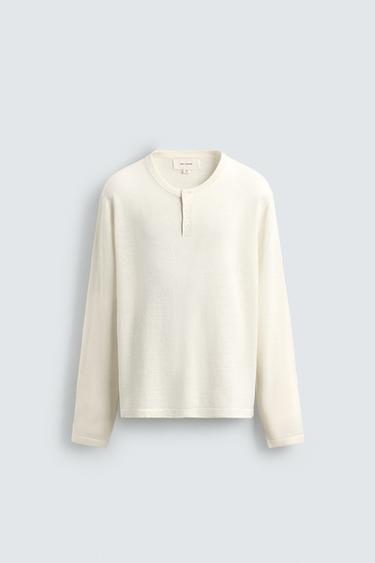 HENLEY NECK LINEN-WOOL JUMPER - Ecru by Zara
