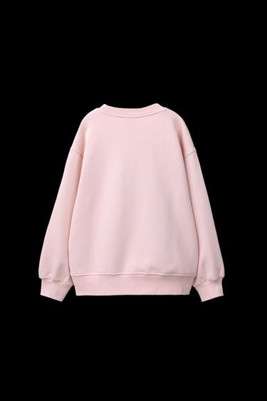 Zara RAISED FLORAL SWEATSHIRT - Pink