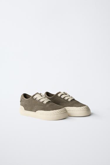 Zara ZARA TIMELESS - LEATHER SNEAKERS - Khaki Green