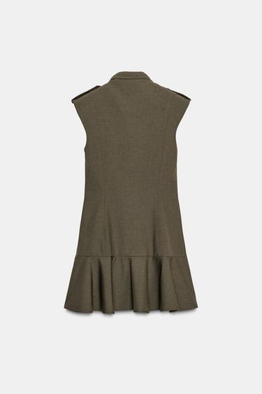 Zara SHORT DRESS WITH SHOULDER PADS AND RUFFLES - Dark green