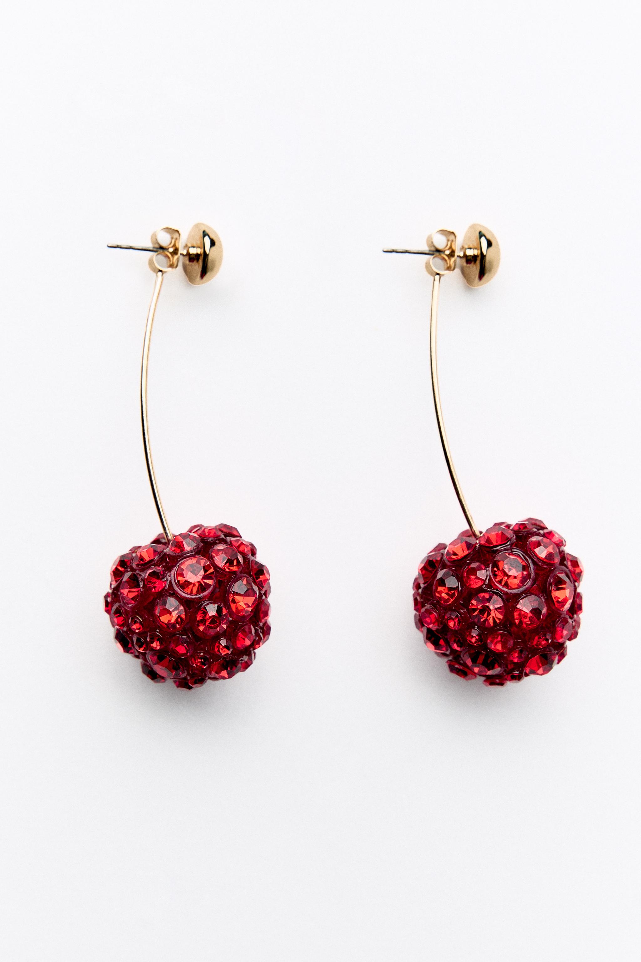 SPARKLY CHERRY EARRINGS Golden ZARA Ireland