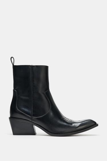 BOTÍN PIEL PESPUNTES COWBOY - Negro de Zara