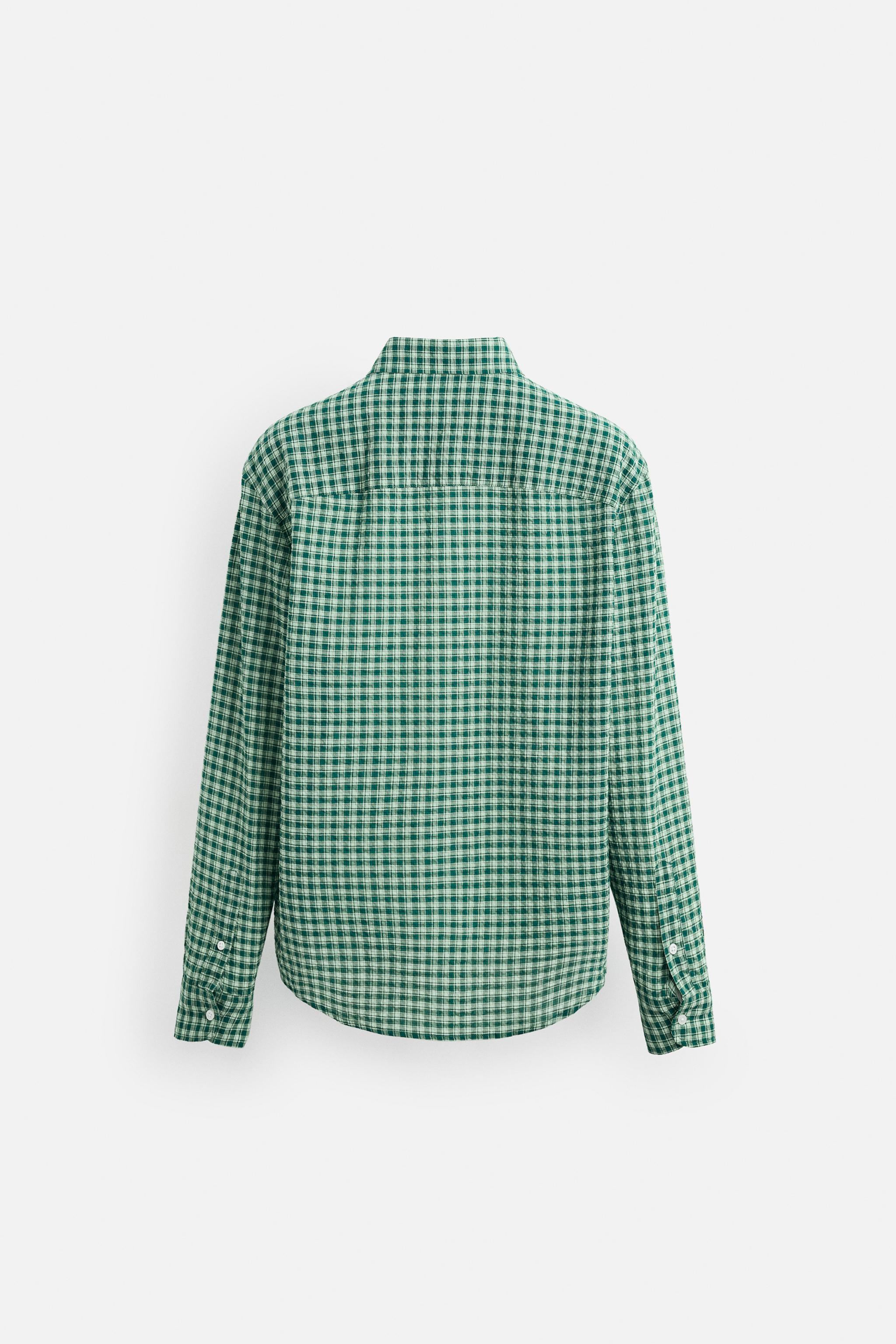 【ZARA】テクスチャー チェックシャツ 6085/404/098 TEXTURED PLAID SHIRT - Green / Ecru | ZARA United States