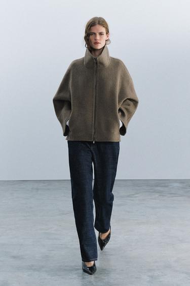 מעיל קצר עם צמר ZW COLLECTION - חום / חום־אפור של Zara