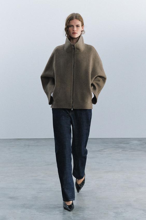 Zara WOOL-BLEND SHORT COAT - ZW COLLECTION - Brown / Taupe - Image 0