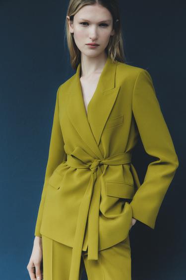 ZW COLLECTION BELTED BLAZER - Olive green by Zara