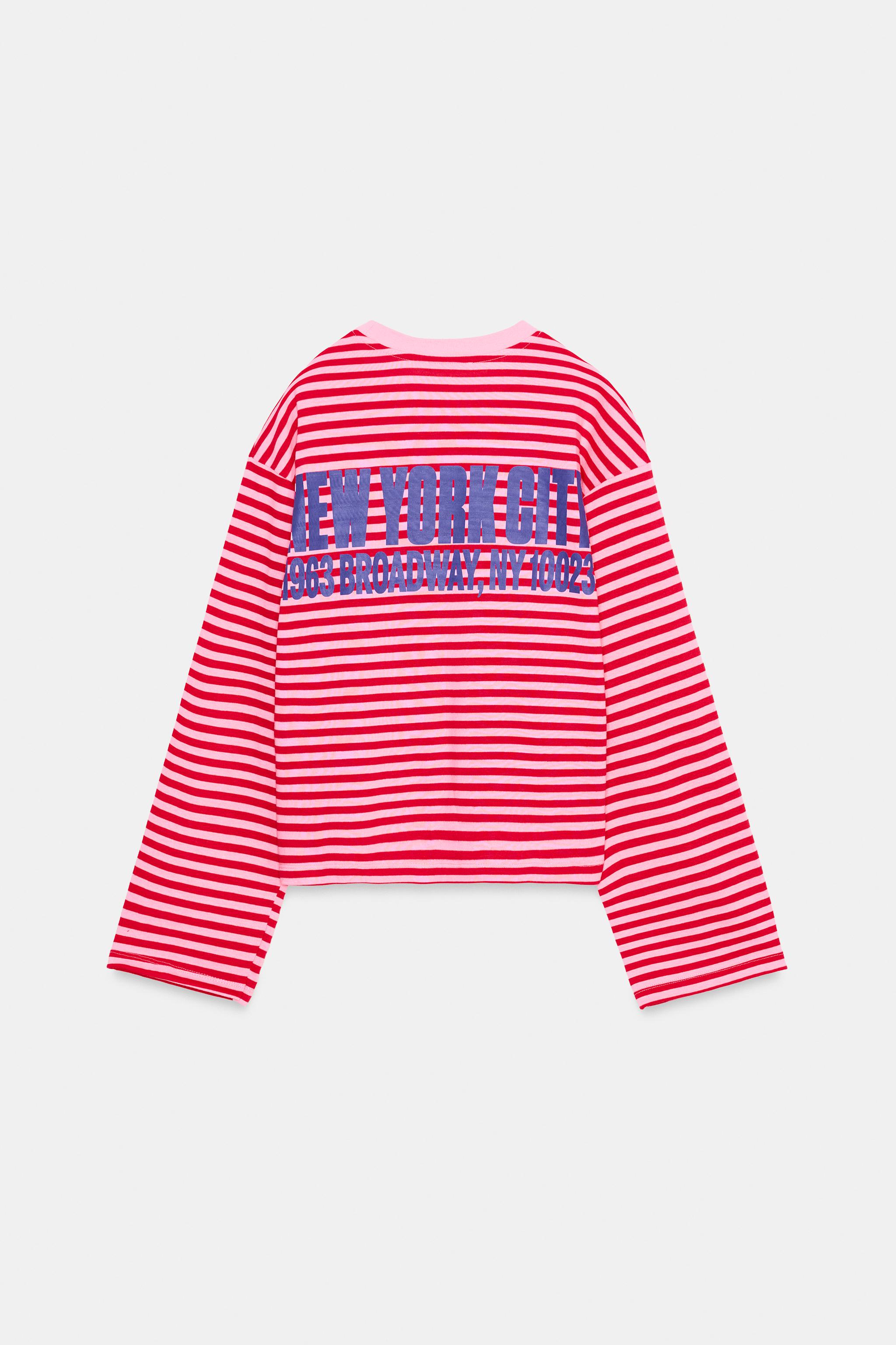 Zara ÇİZGİLİ SLOGANLI T-SHIRT görsel 6