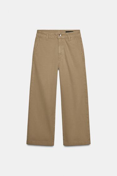 CALÇA CHINO CROPPED ZW COLLECTION - Verde-oliva da Zara