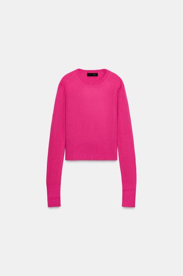 Zara PLAIN KNIT WOOL SWEATER - Dark fuchsia - Image 0
