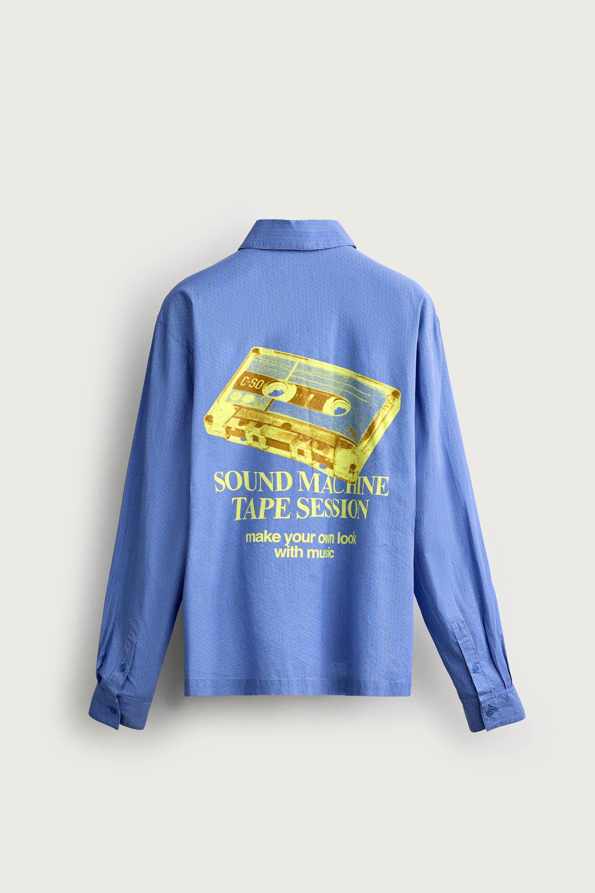 CASSETTE PRINT STRIPED SHIRT — Bluish