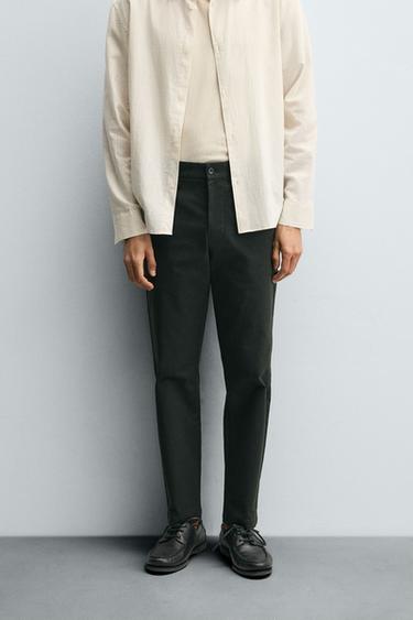 SLIM FIT CHINO TROUSERS - Dark green by Zara