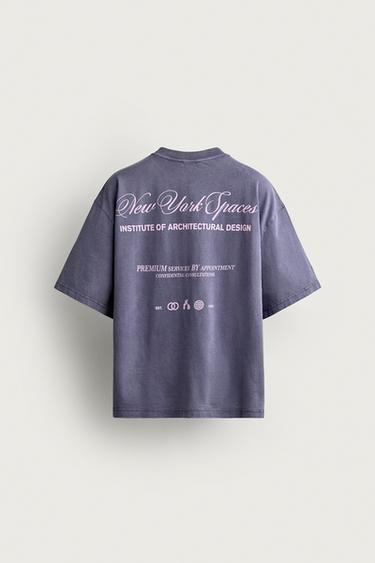 WASHED SLOGAN PRINT T-SHIRT - Purple by Zara
