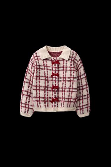 CHAQUETA PUNTO CUADROS LAZOS VELVET - Rojo de Zara