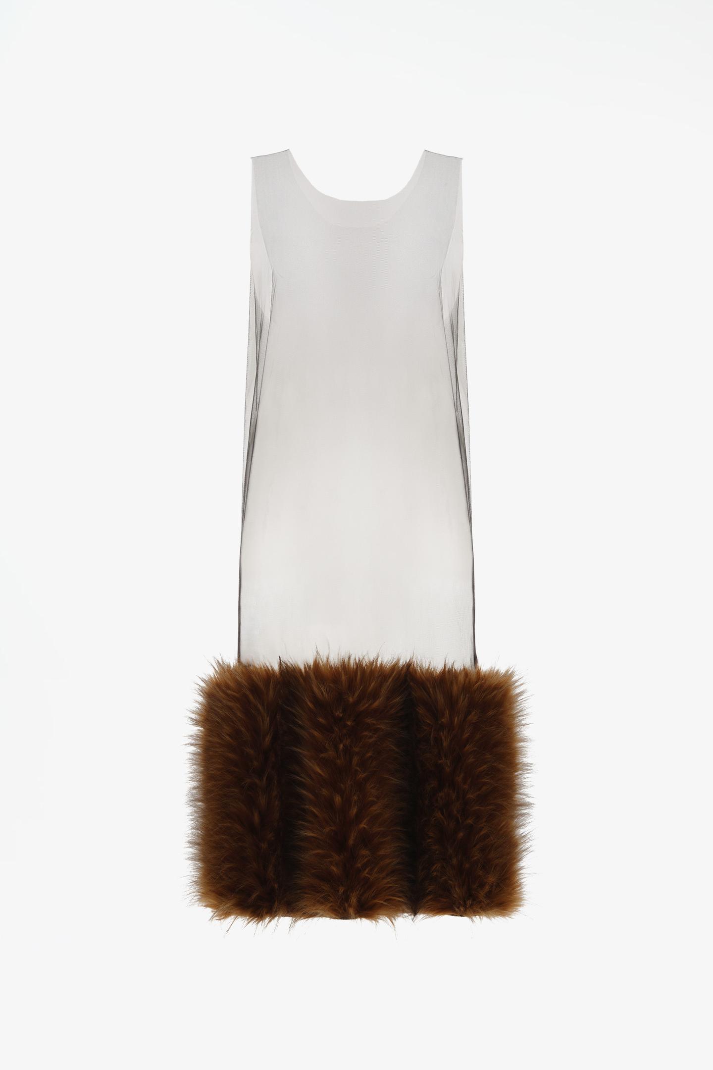 Женское платье Zara Limited Edition Tulle MIDI Dress with Faux Fur, цвет: Коричневый — фото 4