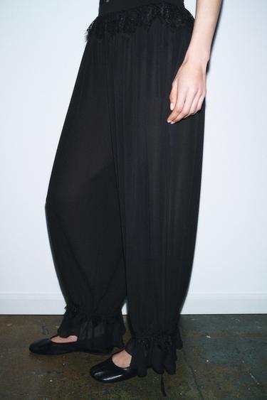 Zara LACE PANTS - Black
