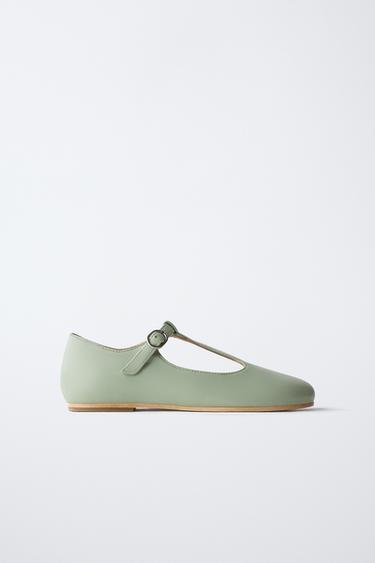 T-BAR LEATHER BALLET FLATS - LIMITED EDITION - Green by Zara