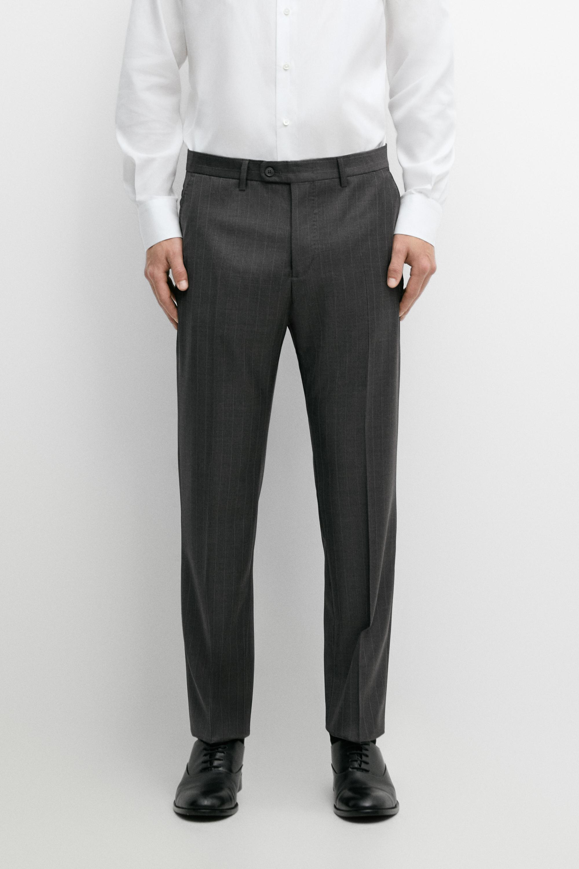 100% wool striped suit trousers — Anthracite Gray