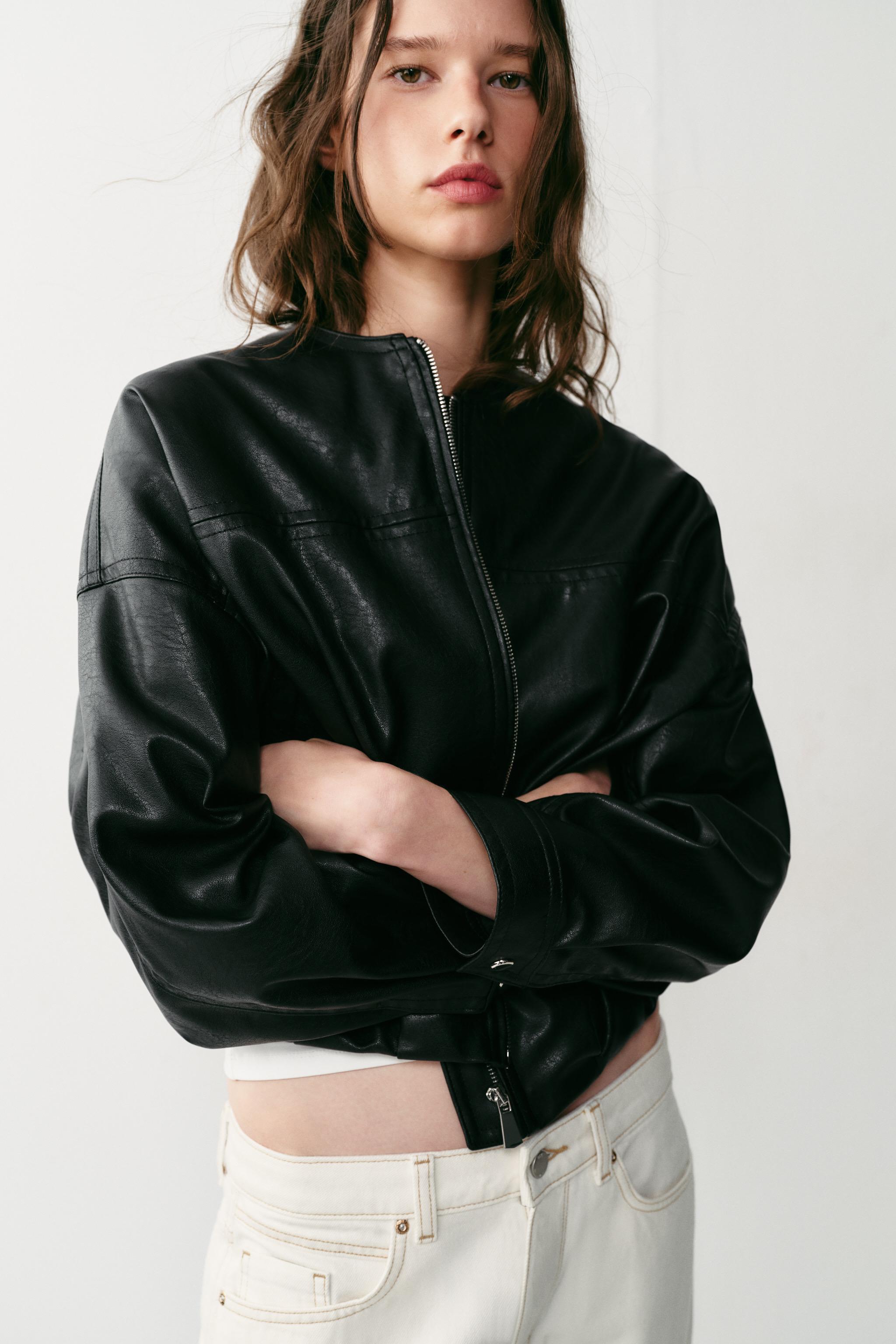 FAUX LEATHER BALLOON BOMBER JACKET