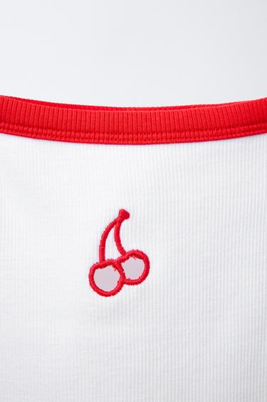 CHERRY CUT-OUT RIBBED TOP - White by Zara - Image 2