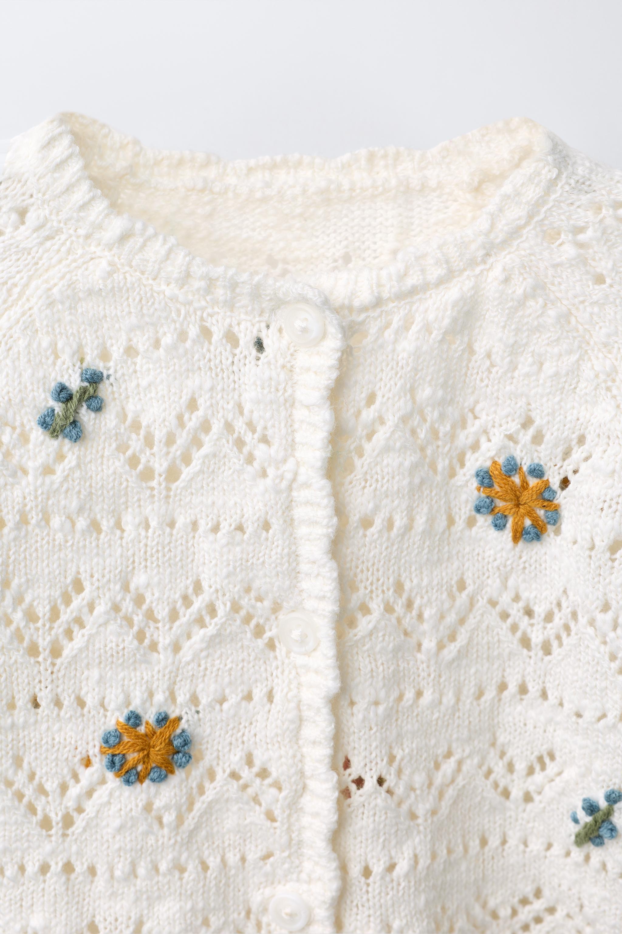 EMBROIDERED FLOWER OPENWORK CARDIGAN