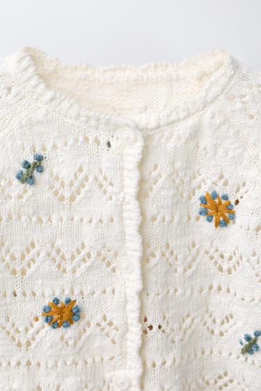 CUTWORK KNIT CARDIGAN WITH FLORAL EMBROIDERY - Ecru by Zara - Image 2