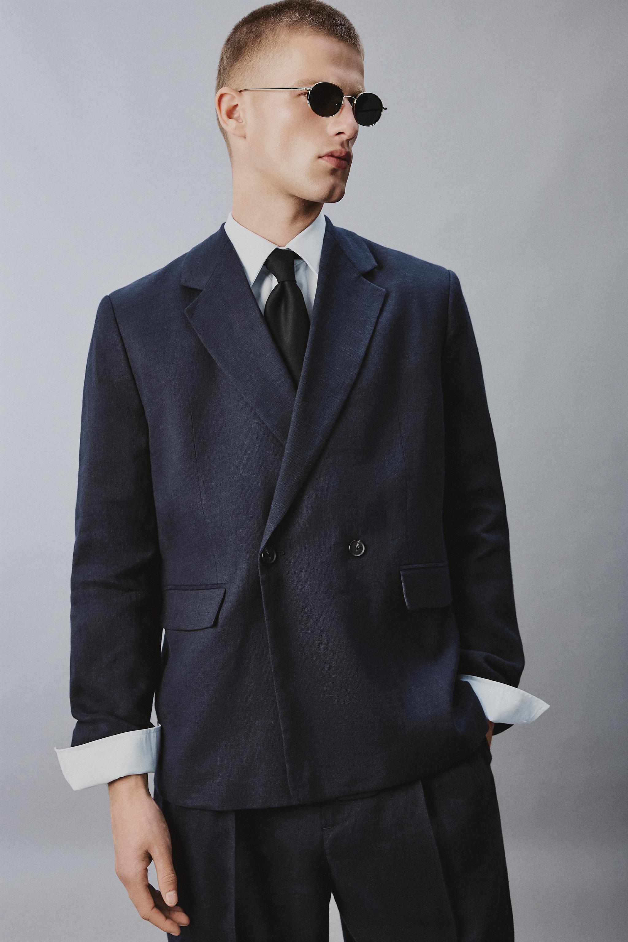 DOUBLE BREASTED LINEN - COTTON SUIT JACKET