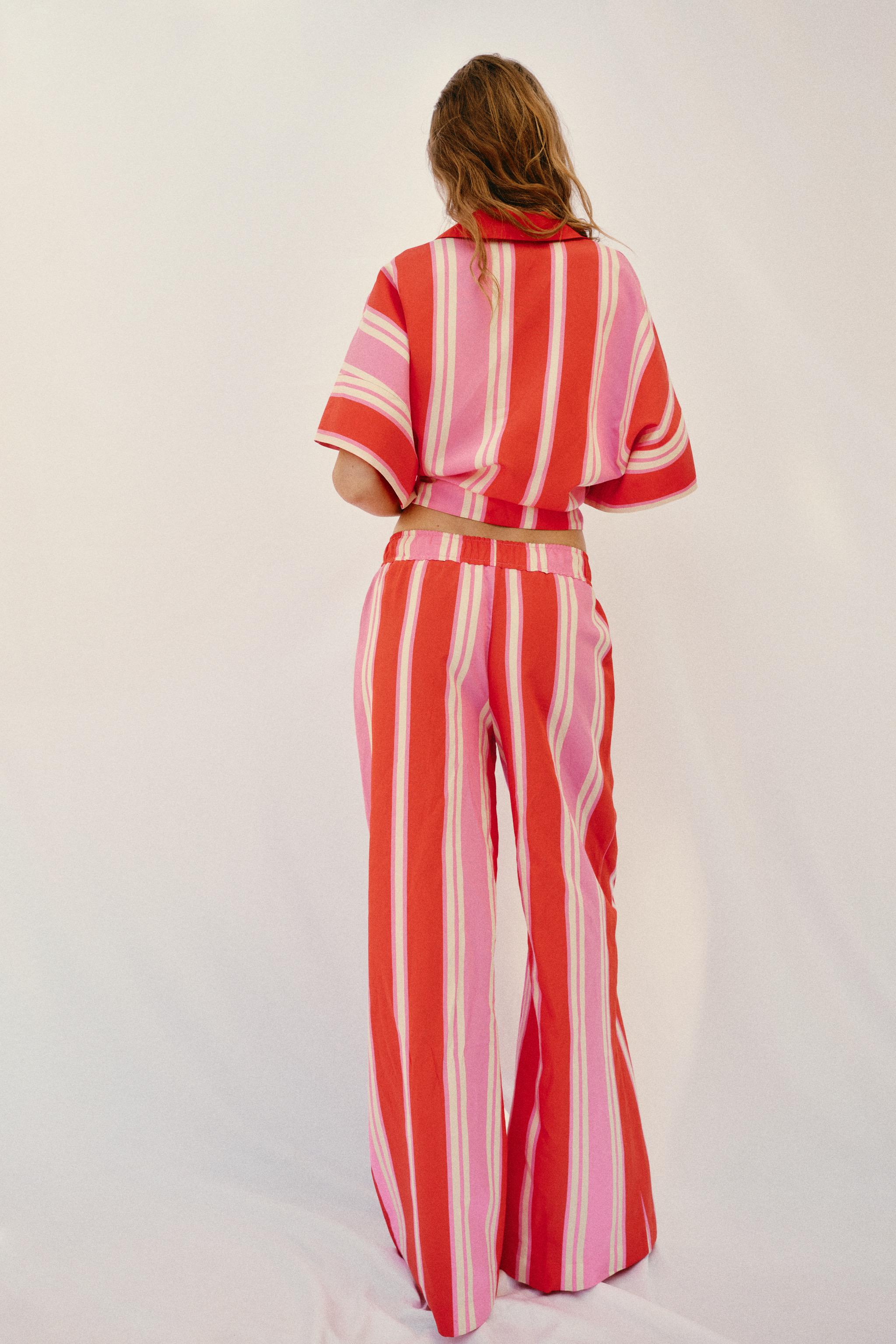 Zara Çizgili Geniş Paça Pantolon görsel 6