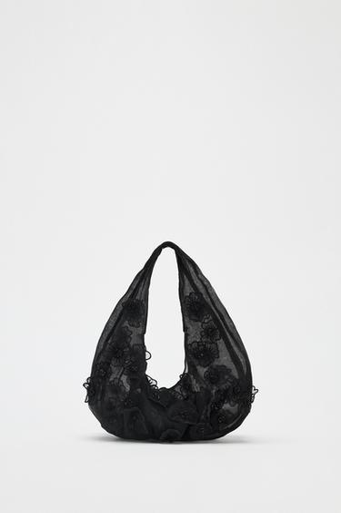 BEADED MESH MINI SHOPPER - Black by Zara