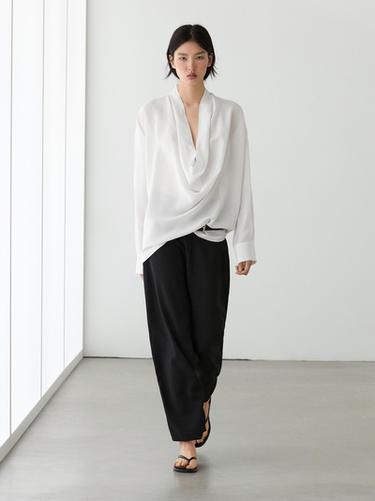 Zara Flowing shirt with cowl neckline detail - White - Image 0