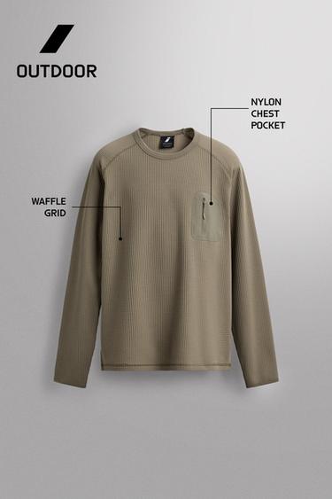 WAFFLE-TEXTURE T-SHIRT WITH POCKET - Mid-camel by Zara - Image 6