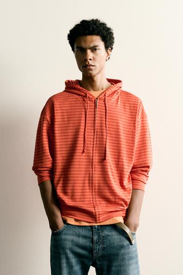 SUDADERA CAPUCHA RAYAS - Naranja de Zara