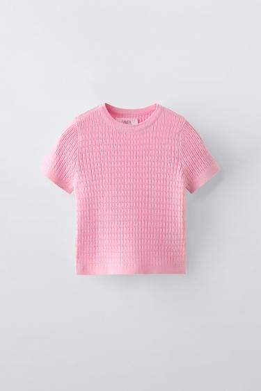 Zara POINTELLE KNIT TOP - Pink