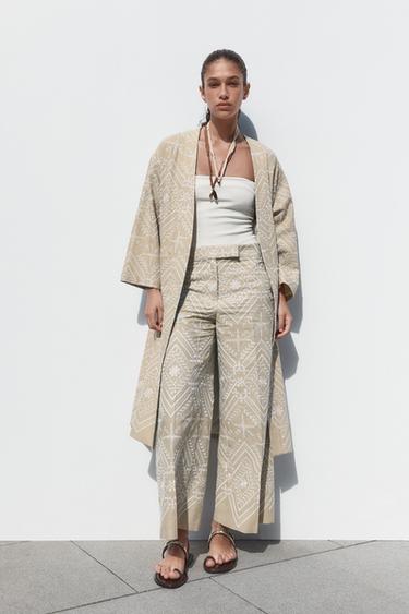 EMBROIDERED CULOTTE TROUSERS - Ecru / Beige by Zara - Image 0