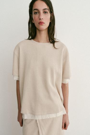 TOP COMBINADO PUNTO - Beige claro de Zara