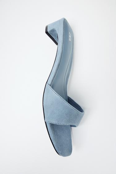 Zara SUEDE HEELED SANDALS - Blue