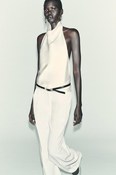 SATIN HALTER TOP - Ecru by Zara - Image 1
