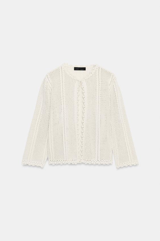 POINTELLE KNIT CARDIGAN - Ecru by Zara - Image 0