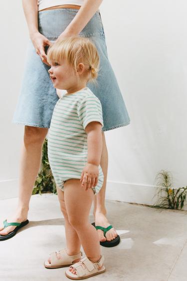 Zara STRIPED TOWEL EFFECT BODYSUIT - Sea green