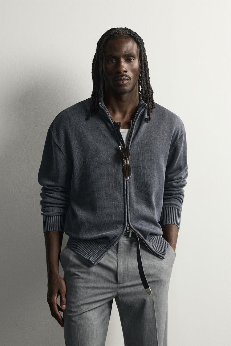 WASHED ZIP CARDIGAN