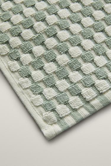 TEXTURED COTTON BATH MAT — Sea green 2