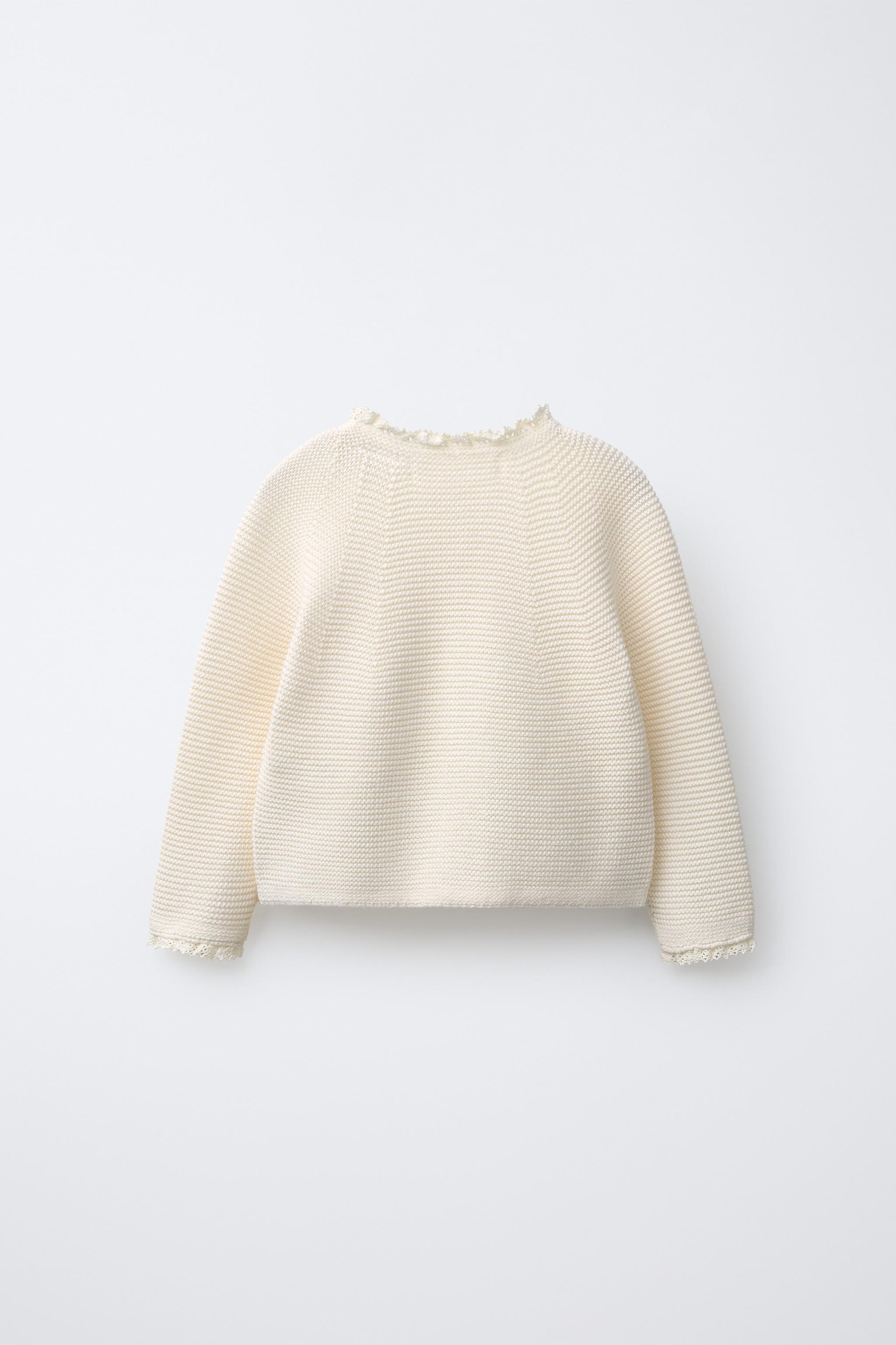 CABLE KNIT CARDIGAN WITH LACE TRIM