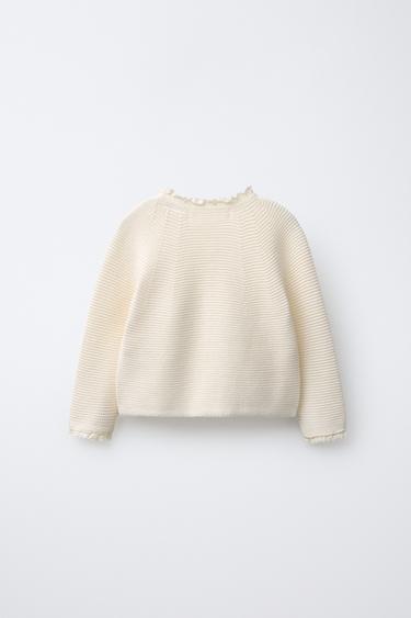 Zara LACE CABLE KNIT CARDIGAN - Ecru