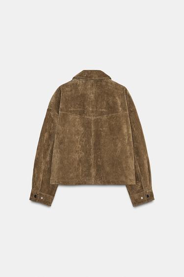 100% LEATHER BOMBER JACKET - Khaki by Zara